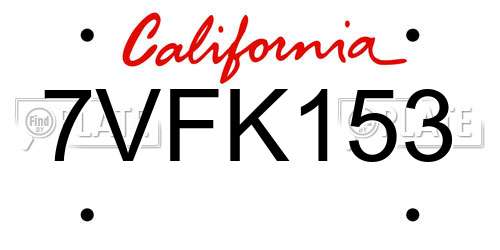 7VFK153 California License Plate