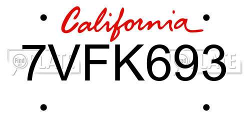 7VFK693 California License Plate