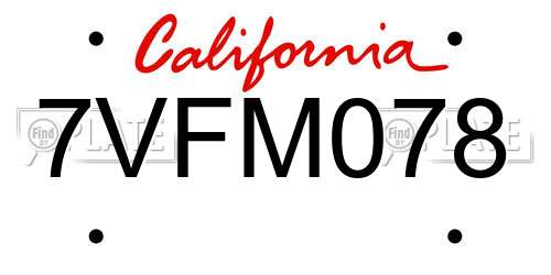 7VFM078 California License Plate