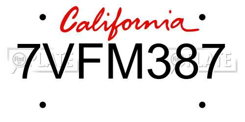 7VFM387 California License Plate