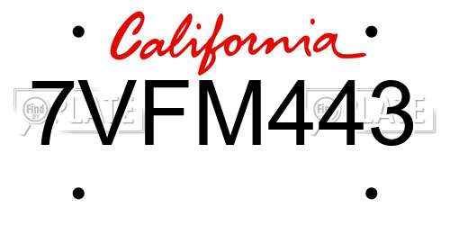 7VFM443 California License Plate