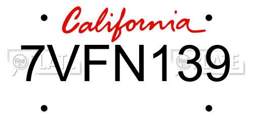 7VFN139 California License Plate