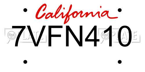 7VFN410 California License Plate