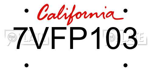 7VFP103 California License Plate