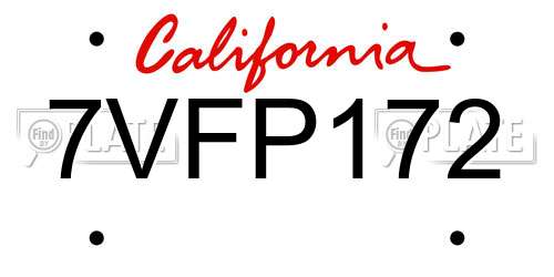 7VFP172 California License Plate
