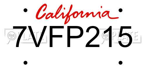 7VFP215 California License Plate