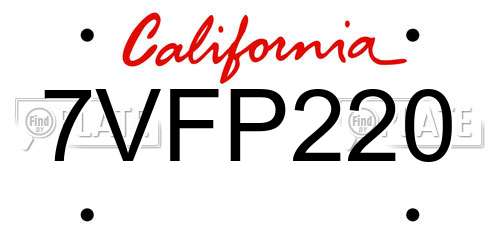 7VFP220 California License Plate
