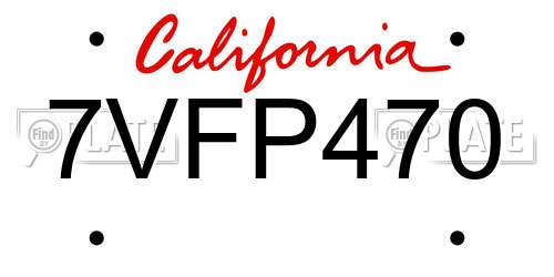7VFP470 California License Plate