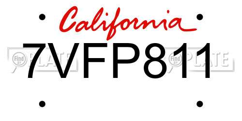 7VFP811 California License Plate