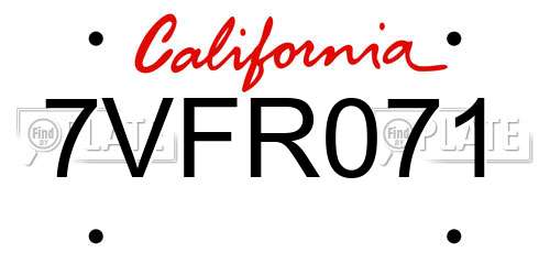 7VFR071 California License Plate