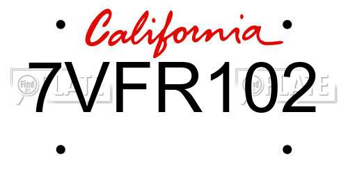 7VFR102 California License Plate