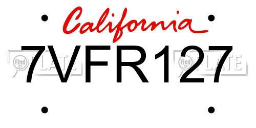 7VFR127 California License Plate