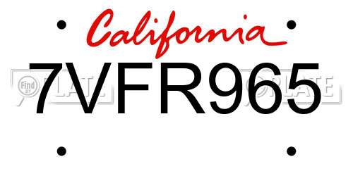 7VFR965 California License Plate