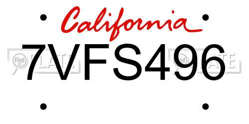 7VFS496 California License Plate