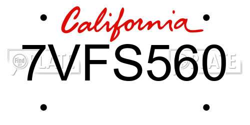7VFS560 California License Plate