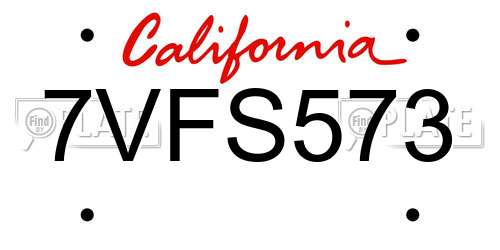 7VFS573 California License Plate