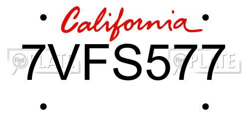 7VFS577 California License Plate