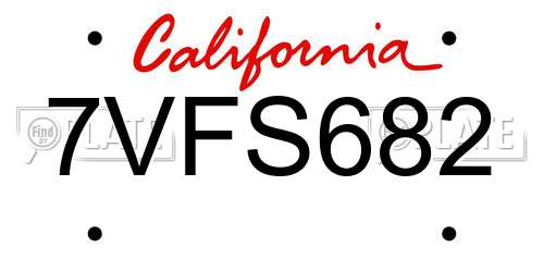 7VFS682 California License Plate