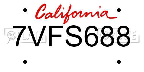 7VFS688 California License Plate