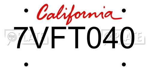 7VFT040 California License Plate