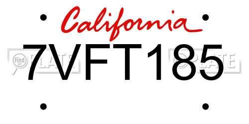 7VFT185 California License Plate