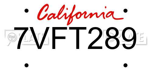 7VFT289 California License Plate