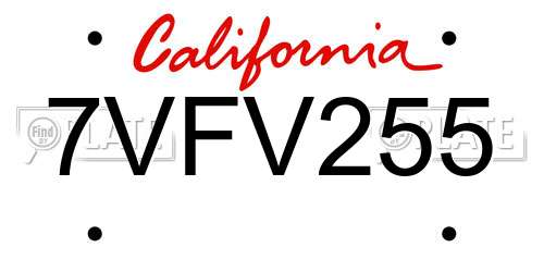 7VFV255 California License Plate