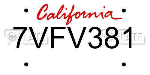 7VFV381 California License Plate
