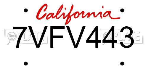7VFV443 California License Plate