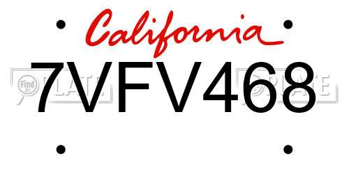 7VFV468 California License Plate