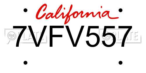 7VFV557 California License Plate
