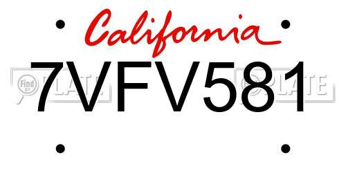 7VFV581 California License Plate