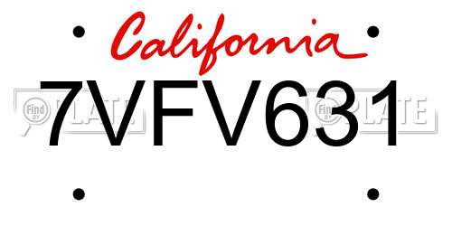 7VFV631 California License Plate