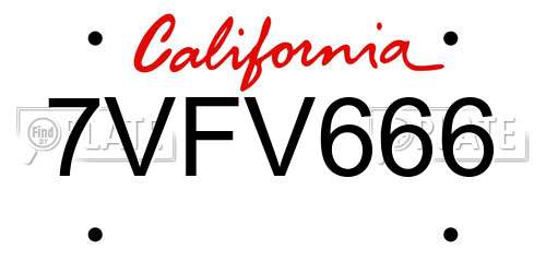 7VFV666 California License Plate