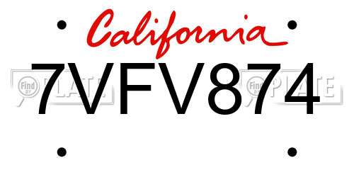 7VFV874 California License Plate