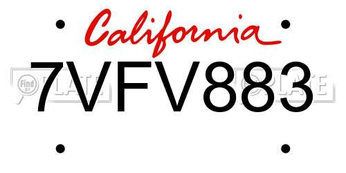 7VFV883 California License Plate