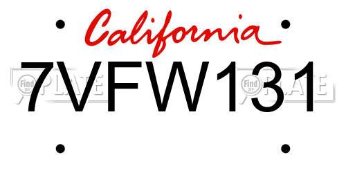 7VFW131 California License Plate