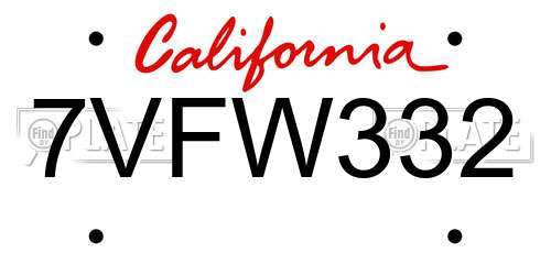 7VFW332 California License Plate