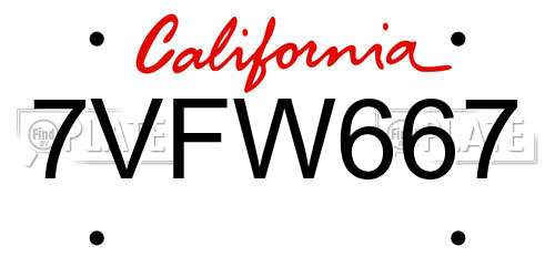 7VFW667 California License Plate