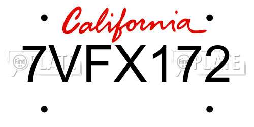 7VFX172 California License Plate