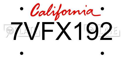 7VFX192 California License Plate