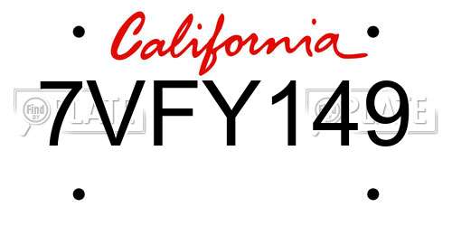 7VFY149 California License Plate