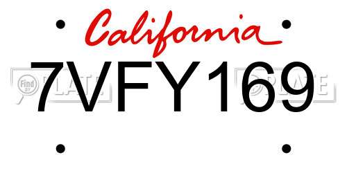 7VFY169 California License Plate