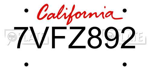 7VFZ892 California License Plate