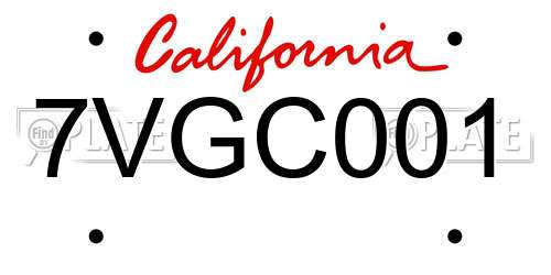 7VGC001 California License Plate