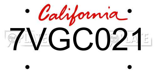 7VGC021 California License Plate
