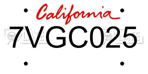 7VGC025 California License Plate