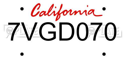 7VGD070 California License Plate