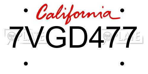 7VGD477 California License Plate