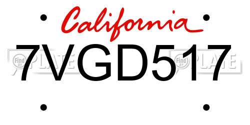 7VGD517 California License Plate